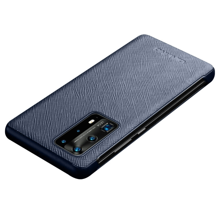 For Huawei P40 Pro QIALINO Puda Texture Side Window View Leather Phone Case(Blue) - Huawei Cases by QIALINO | Online Shopping UK | buy2fix