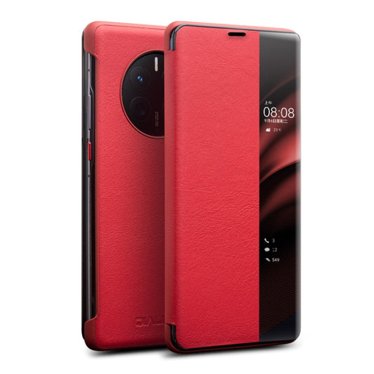 For Huawei Mate 50 Pro QIALINO Genuine Leather Side Window View Smart Phone Case(Red) - Huawei Cases by QIALINO | Online Shopping UK | buy2fix