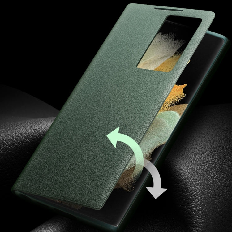 For Samsung Galaxy S22 5G QIALINO Magnetic Genuine Leather Phone Case(Green) - Galaxy S22 5G Cases by QIALINO | Online Shopping UK | buy2fix