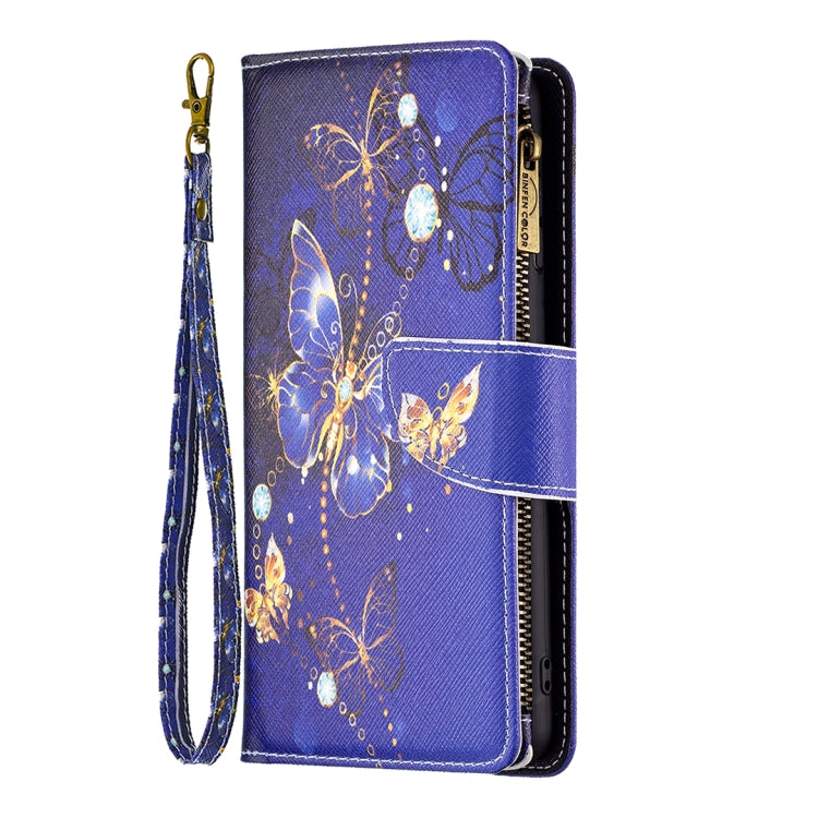 For Samsung Galaxy A14 5G Colored Drawing Pattern Zipper Leather Phone Case(Purple Butterfly) - Galaxy Phone Cases by buy2fix | Online Shopping UK | buy2fix