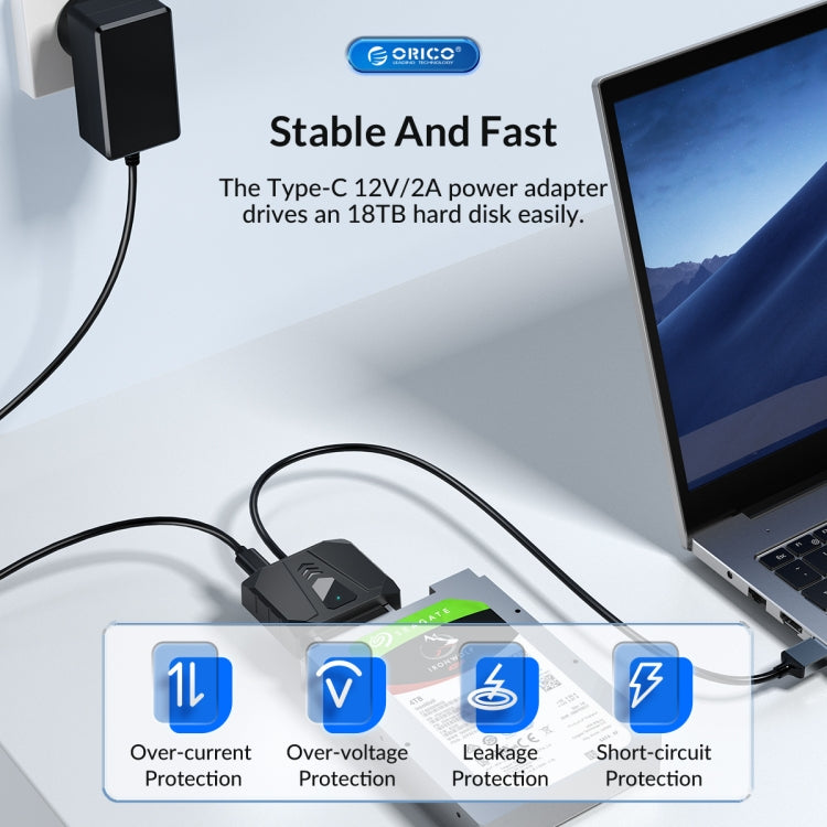 ORICO UTS1 Type-C / USB-C USB 3.0 2.5-inch SATA HDD Adapter with 12V 2A Power Adapter, Cable Length:0.5m(US Plug) - USB to IDE / SATA by ORICO | Online Shopping UK | buy2fix