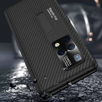 For Huawei Mate X2 GKK Magnetic Folding Plain Leather Full Coverage Phone Case with Hinges(Weave Black) - Huawei Cases by GKK | Online Shopping UK | buy2fix