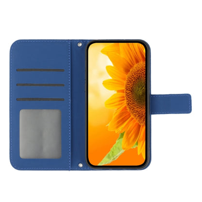 For Motorola Moto G72 5G Skin Feel Sun Flower Pattern Flip Leather Phone Case with Lanyard(Dark Blue) - Motorola Cases by buy2fix | Online Shopping UK | buy2fix