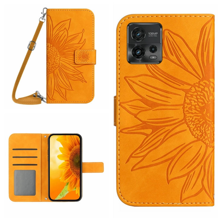 For Motorola Moto G72 5G Skin Feel Sun Flower Pattern Flip Leather Phone Case with Lanyard(Yellow) - Motorola Cases by buy2fix | Online Shopping UK | buy2fix