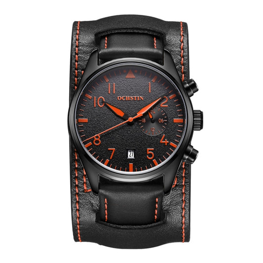 Ochstin 7228 Multifunctional Business Leather Wrist Wrist Waterproof Quartz Watch(Black+Orange) - Leather Strap Watches by OCHSTIN | Online Shopping UK | buy2fix