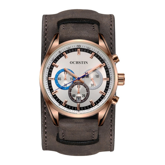 Ochstin 7229 Multifunctional Business Leather Wrist Wrist Waterproof Luminous Quartz Watch(Rose Gold+Dark Brown) - Leather Strap Watches by OCHSTIN | Online Shopping UK | buy2fix