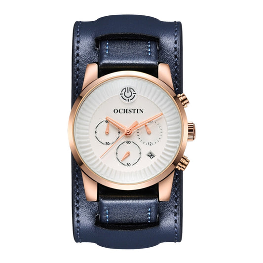 Ochstin 7232 Multifunctional Business Leather Wrist Wrist Waterproof Quartz Watch(Rose Gold+Blue) - Leather Strap Watches by OCHSTIN | Online Shopping UK | buy2fix