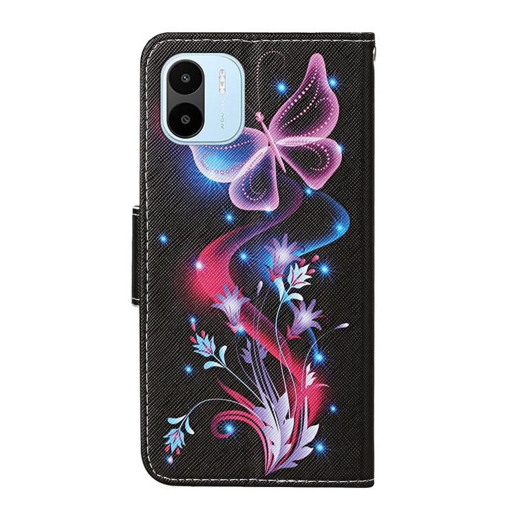 For Xiaomi Redmi A1 Colored Drawing Pattern Leather Phone Case(Fluorescent Butterfly) - Xiaomi Cases by buy2fix | Online Shopping UK | buy2fix