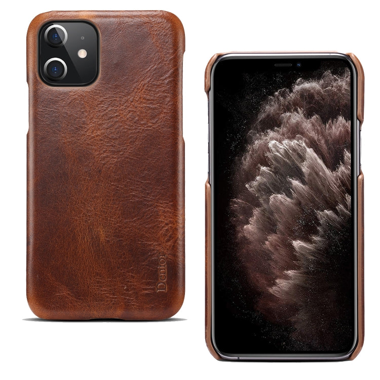 For iPhone 12 mini Denior Oil Wax Cowhide Phone Case(Brown) - iPhone 12 mini Cases by Denior | Online Shopping UK | buy2fix