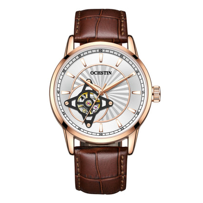 OCHSTIN 62001C Master Series Hollow Mechanical Men Watch(White-Brown) - Leather Strap Watches by OCHSTIN | Online Shopping UK | buy2fix