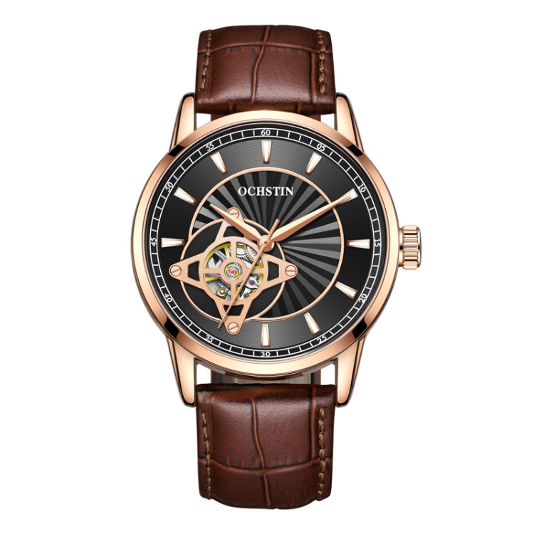 OCHSTIN 62001C Master Series Hollow Mechanical Men Watch(Black-Brown) - Leather Strap Watches by OCHSTIN | Online Shopping UK | buy2fix