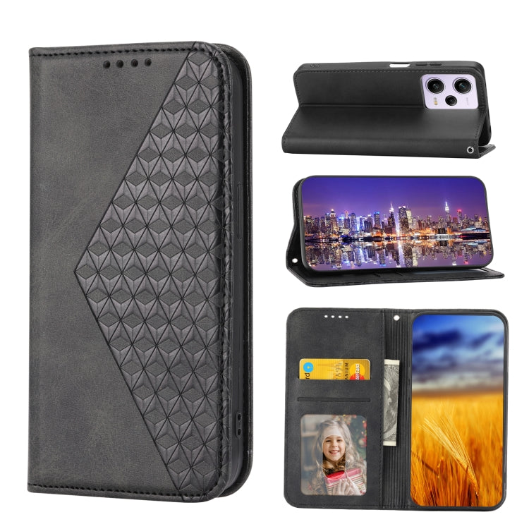 For Xiaomi Redmi Note 12 Pro 5G China Cubic Grid Calf Texture Magnetic Leather Phone Case(Black) - Note 12 Pro Cases by buy2fix | Online Shopping UK | buy2fix