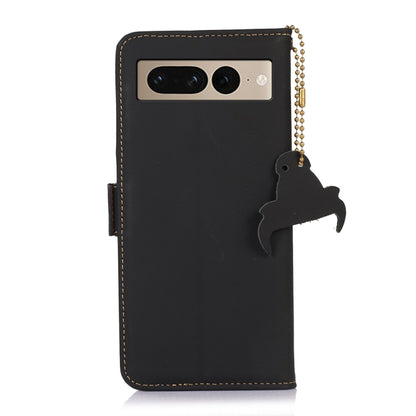 For Google Pixel 7 Pro Genuine Leather Magnetic RFID Leather Phone Case(Black) - Google Cases by buy2fix | Online Shopping UK | buy2fix