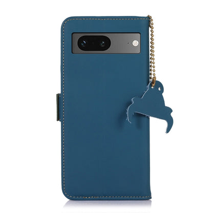 For Google Pixel 7 Genuine Leather Magnetic RFID Leather Phone Case(Blue) - Google Cases by buy2fix | Online Shopping UK | buy2fix