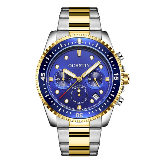 OCHSTIN 7019C Multifunctional Quartz Waterproof Luminous Steel Strap Men Watch(Blue+Gold) - Metal Strap Watches by OCHSTIN | Online Shopping UK | buy2fix