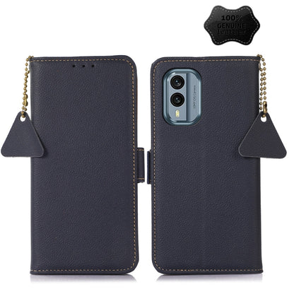 For Nokia X30 5G Side-Magnetic TJ Genuine Leather RFID Phone Case(Blue) - Nokia Cases by buy2fix | Online Shopping UK | buy2fix