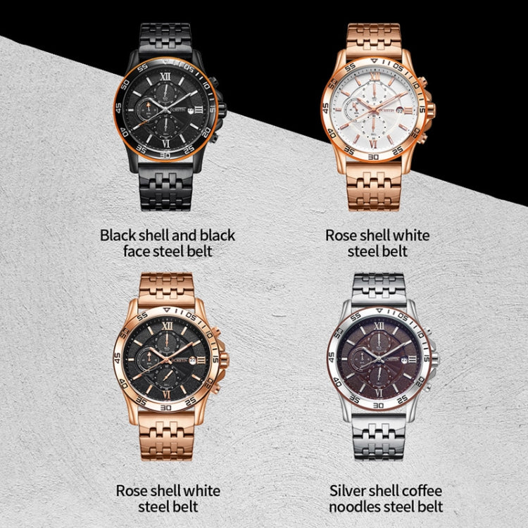 OCHSTIN 7257 Fashion Steel Strap Multifunctional Quartz Men Watch(Rose Gold Black) - Metal Strap Watches by OCHSTIN | Online Shopping UK | buy2fix