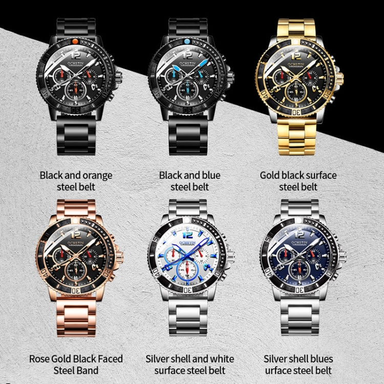 OCHSTIN 7263 Fashion Steel Strap Multifunctional Quartz Men Watch(Silver Blue) - Metal Strap Watches by OCHSTIN | Online Shopping UK | buy2fix