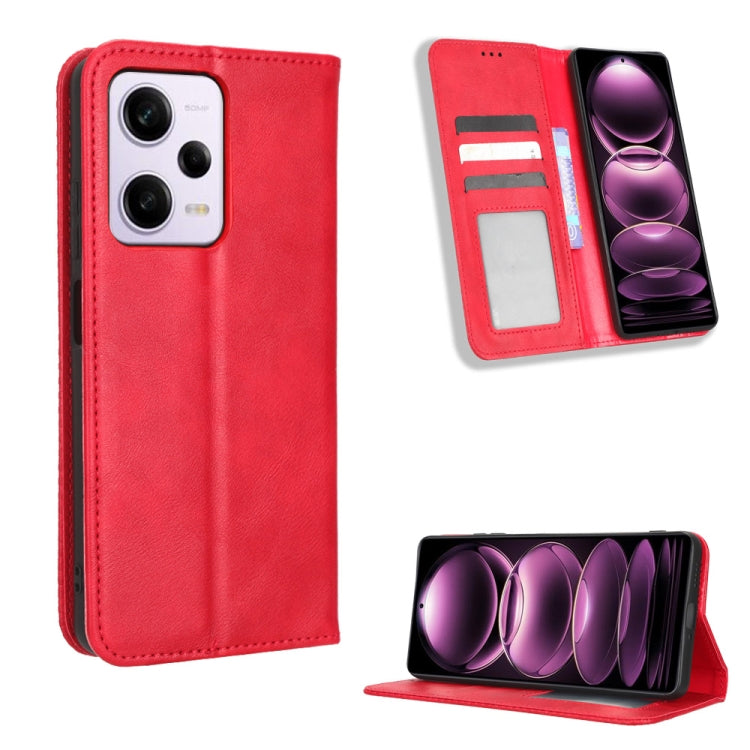For Xiaomi Redmi Note 12 Pro+ Global Magnetic Buckle Retro Texture Leather Phone Case(Red) - Note 12 Pro+ Cases by buy2fix | Online Shopping UK | buy2fix