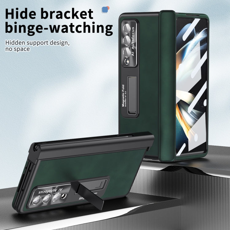 For Samsung Galaxy Z Fold4 Napa Pattern All-inclusive Magnetic Phone Case(Green) - Galaxy Z Fold4 5G Cases by buy2fix | Online Shopping UK | buy2fix