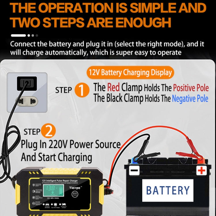 Motorcycle / Car Battery Smart Charger with LCD Creen, Plug Type:US Plug(Yellow) - In Car by buy2fix | Online Shopping UK | buy2fix