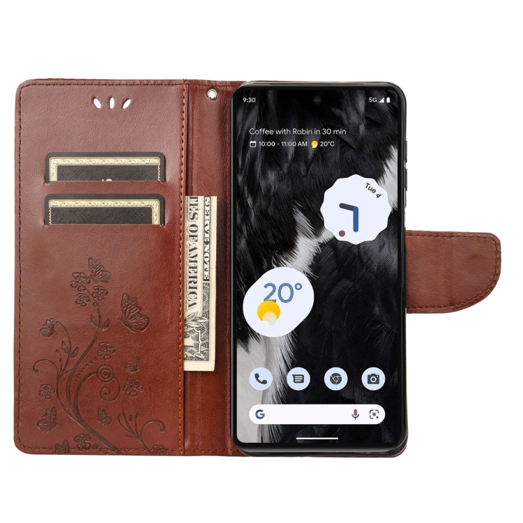 For Google Pixel 7a Butterfly Flower Pattern Flip Leather Phone Case(Brown) - Google Cases by buy2fix | Online Shopping UK | buy2fix