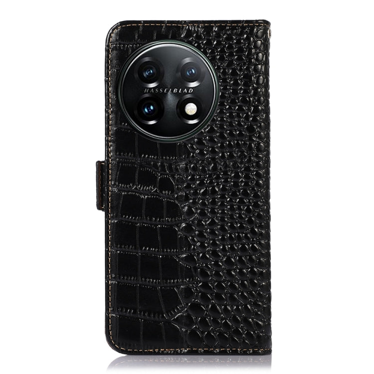 For OnePlus 11 5G Crocodile Top Layer Cowhide RFID Leather Phone Case(Black) - OnePlus Cases by buy2fix | Online Shopping UK | buy2fix