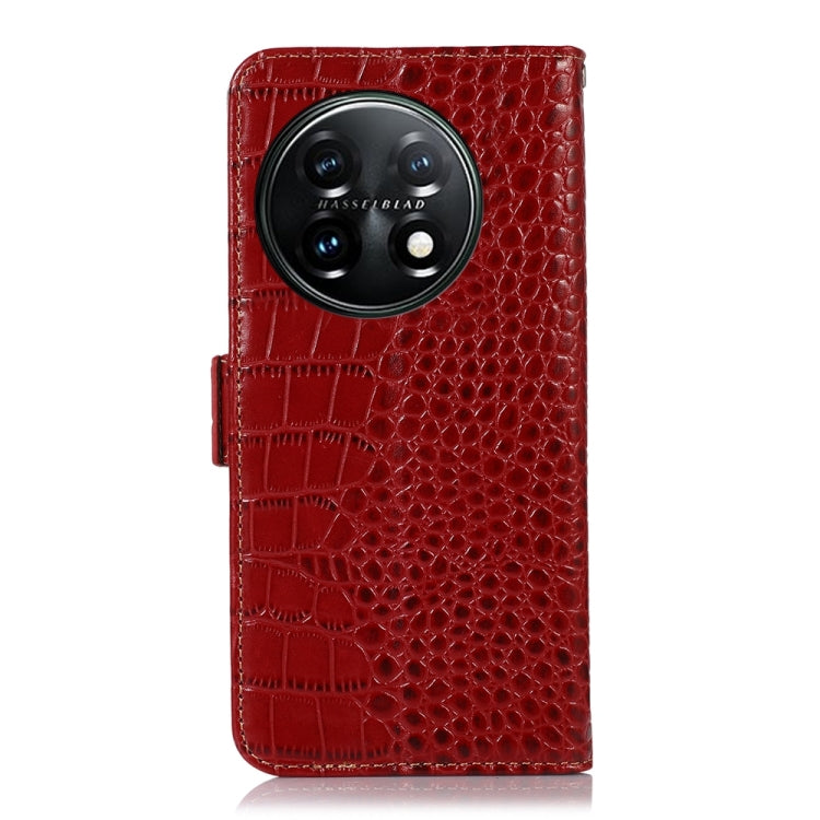 For OnePlus 11 5G Crocodile Top Layer Cowhide RFID Leather Phone Case(Red) - OnePlus Cases by buy2fix | Online Shopping UK | buy2fix