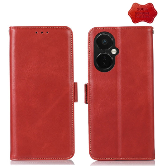 For OnePlus Nord CE 3 Lite Crazy Horse Top Layer Cowhide RFID Leather Phone Case(Red) - OnePlus Cases by buy2fix | Online Shopping UK | buy2fix