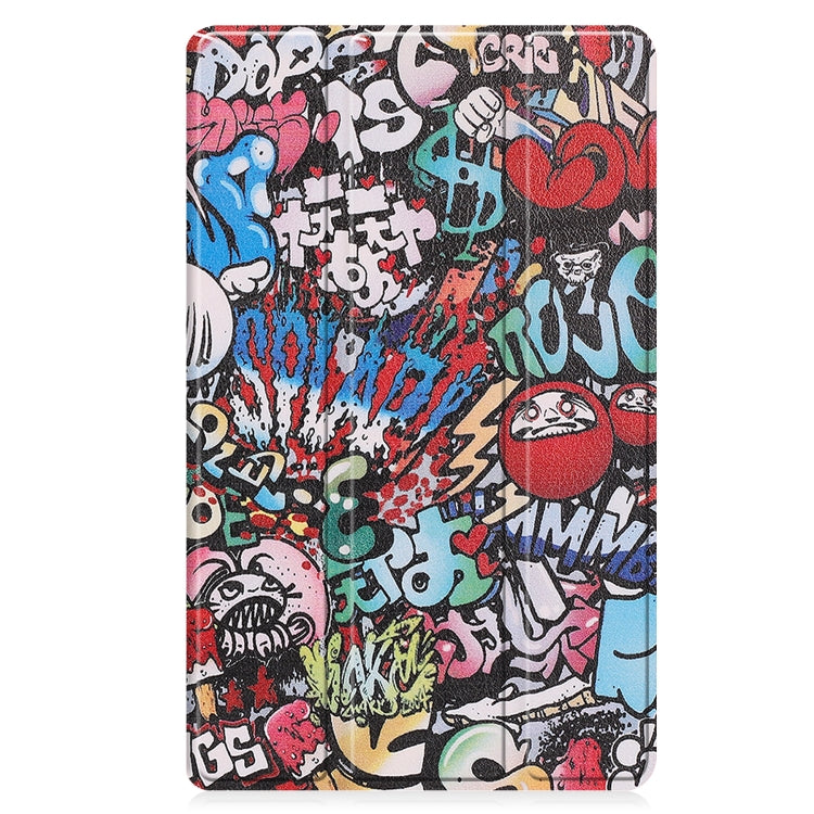 For Lenovo Tab M8 4th Gen / TB-300FU Custer Painted 3-Fold Holder Leather Tablet Case(Graffiti) - For Lenovo by buy2fix | Online Shopping UK | buy2fix