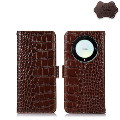 For Honor X9a/X40 5G Crocodile Top Layer Cowhide Leather Phone Case(Brown) - Honor Cases by buy2fix | Online Shopping UK | buy2fix