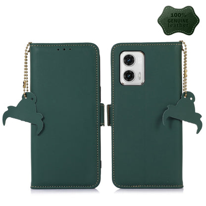 For Motorola Moto G73 5G Genuine Leather Magnetic RFID Leather Phone Case(Green) - Motorola Cases by buy2fix | Online Shopping UK | buy2fix