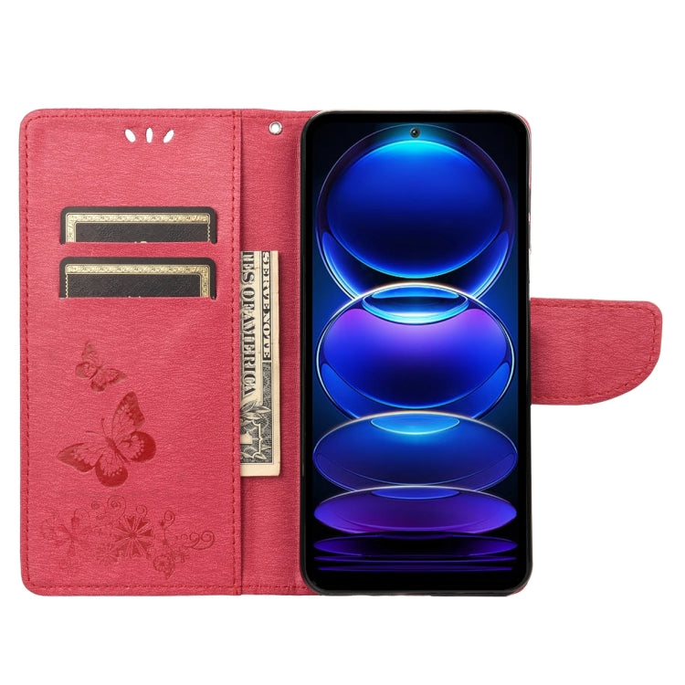 For Xiaomi Redmi Note 12 5G Global / Poco X5 5G Butterfly Embossed Horizontal Flip Leather Phone Case(Red) - Note 12 Cases by buy2fix | Online Shopping UK | buy2fix