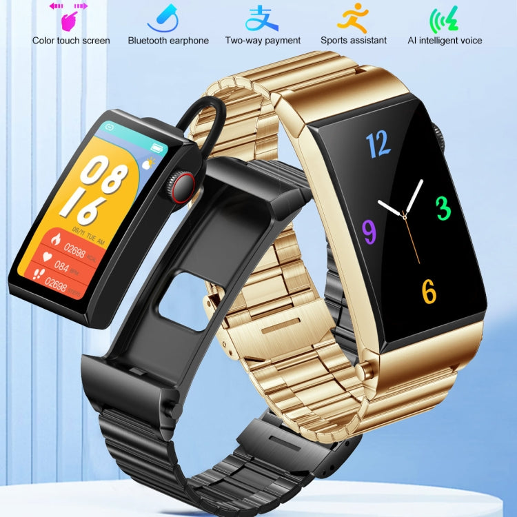 M6 1.5 inch Steel Band Earphone Detachable IP68 Waterproof Smart Watch Support Bluetooth Call(Black) - Smart Wear by buy2fix | Online Shopping UK | buy2fix