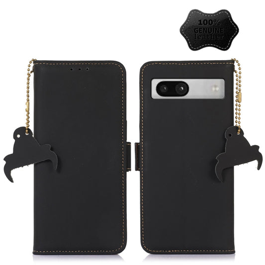 For Google Pixel 7a Genuine Leather Magnetic RFID Leather Phone Case(Black) - Google Cases by buy2fix | Online Shopping UK | buy2fix