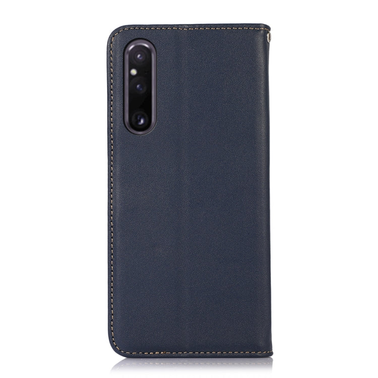 For Sony Xperia 1 V KHAZNEH Nappa Top Layer Cowhide Leather Phone Case(Blue) - Sony Cases by buy2fix | Online Shopping UK | buy2fix