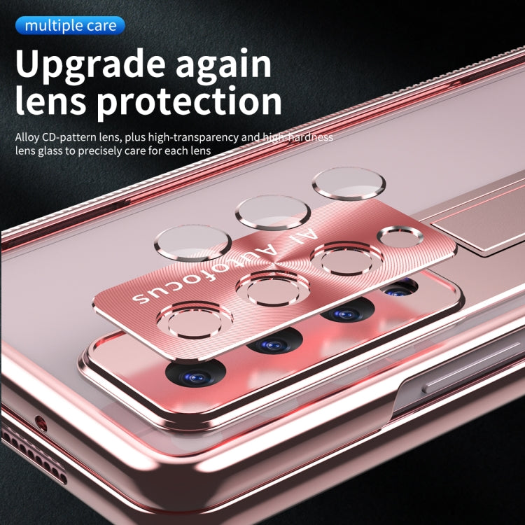 For Samsung Galaxy Z Fold4 5G Magnetic Hinges Plating Phone Case with Holder(Rose Gold) - Galaxy Z Fold4 5G Cases by buy2fix | Online Shopping UK | buy2fix