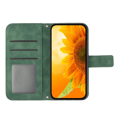 For Google Pixel 7A Skin Feel Sun Flower Pattern Flip Leather Phone Case with Lanyard(Green) - Google Cases by buy2fix | Online Shopping UK | buy2fix