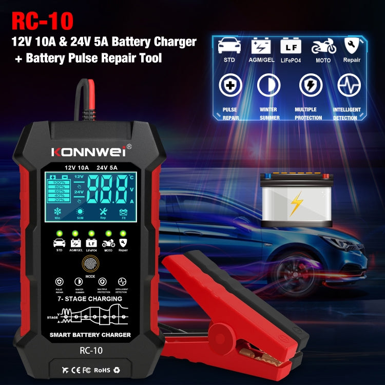 KONNWEI CR-10 2 inch Car Battery Charger Battery Pulse Repair Tool, Plug Type:UK Plug - In Car by KONNWEI | Online Shopping UK | buy2fix