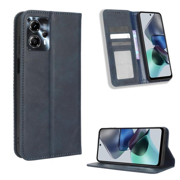 For Motorola Moto G13 / G23 4G Magnetic Buckle Retro Texture Leather Phone Case(Blue) - Motorola Cases by buy2fix | Online Shopping UK | buy2fix