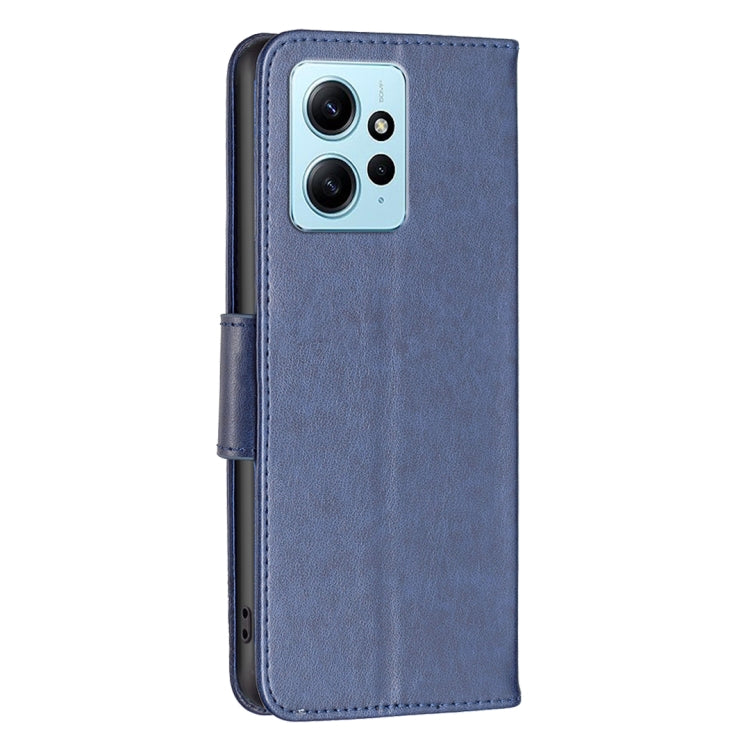 For Xiaomi Redmi Note 12 4G Global Two Butterflies Embossing Leather Phone Case(Blue) - Note 12 Cases by buy2fix | Online Shopping UK | buy2fix