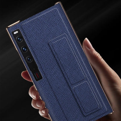 For Huawei Mate Xs 2 Electroplated Cross Pattern Leather All-inclusive Phone Case with Stand(Sapphire Blue Gold) - Huawei Cases by buy2fix | Online Shopping UK | buy2fix