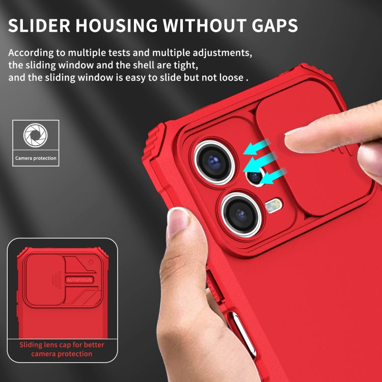 For Xiaomi Redmi Note 12 5G / Poco X5 Stereoscopic Holder Sliding Camshield Phone Case(Red) - Note 12 Cases by buy2fix | Online Shopping UK | buy2fix