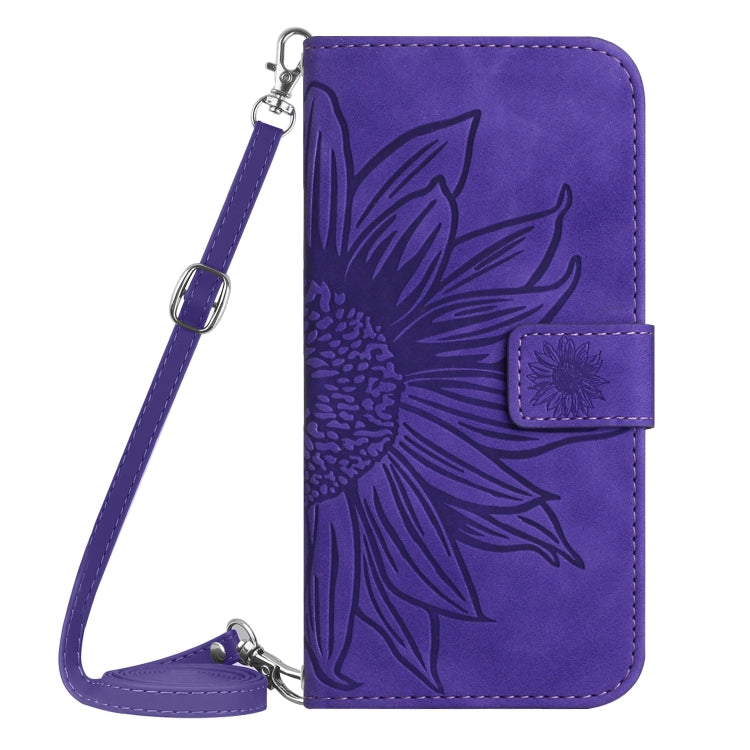 For Sony Xperia 1 V HT04 Skin Feel Sun Flower Embossed Flip Leather Phone Case with Lanyard(Dark Purple) - Sony Cases by buy2fix | Online Shopping UK | buy2fix