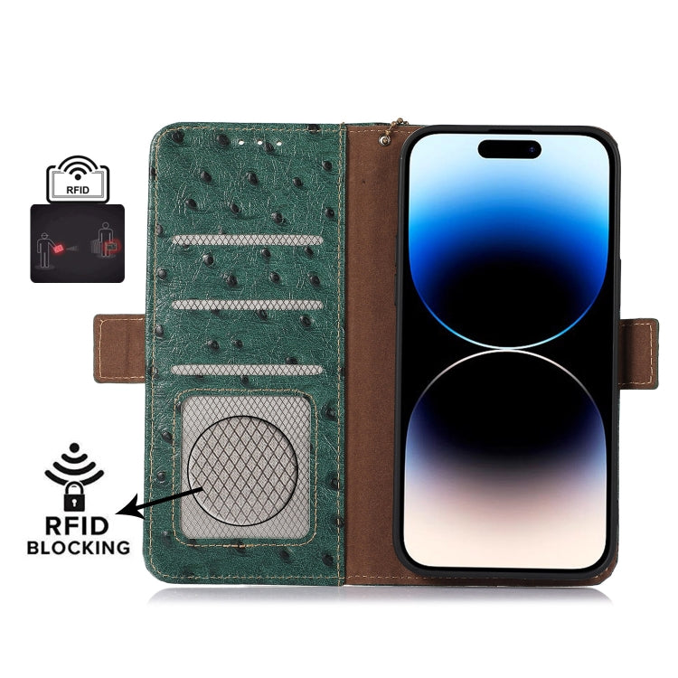 For Honor Magic5 Pro Ostrich Pattern Genuine Leather RFID Phone Case(Green) - Honor Cases by buy2fix | Online Shopping UK | buy2fix