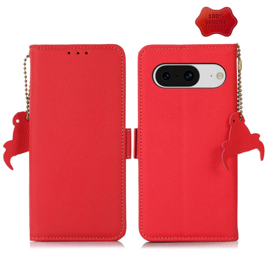 For Google Pixel 8 Side-Magnetic TJ Genuine Leather RFID Phone Case(Red) - Google Cases by buy2fix | Online Shopping UK | buy2fix