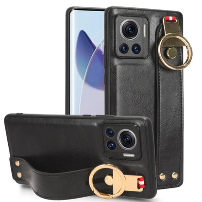 For Motorola Edge 30 Ultra Wristband Leather Back Phone Case(Black) - Motorola Cases by buy2fix | Online Shopping UK | buy2fix