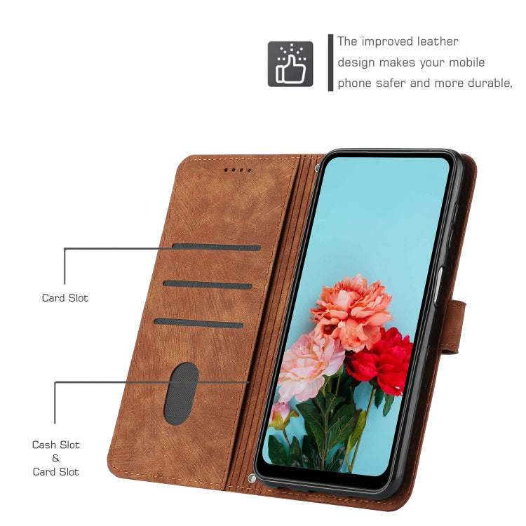 For Tecno Spark 10 Pro Skin Feel Stripe Pattern Leather Phone Case with Lanyard(Brown) - Tecno Cases by buy2fix | Online Shopping UK | buy2fix