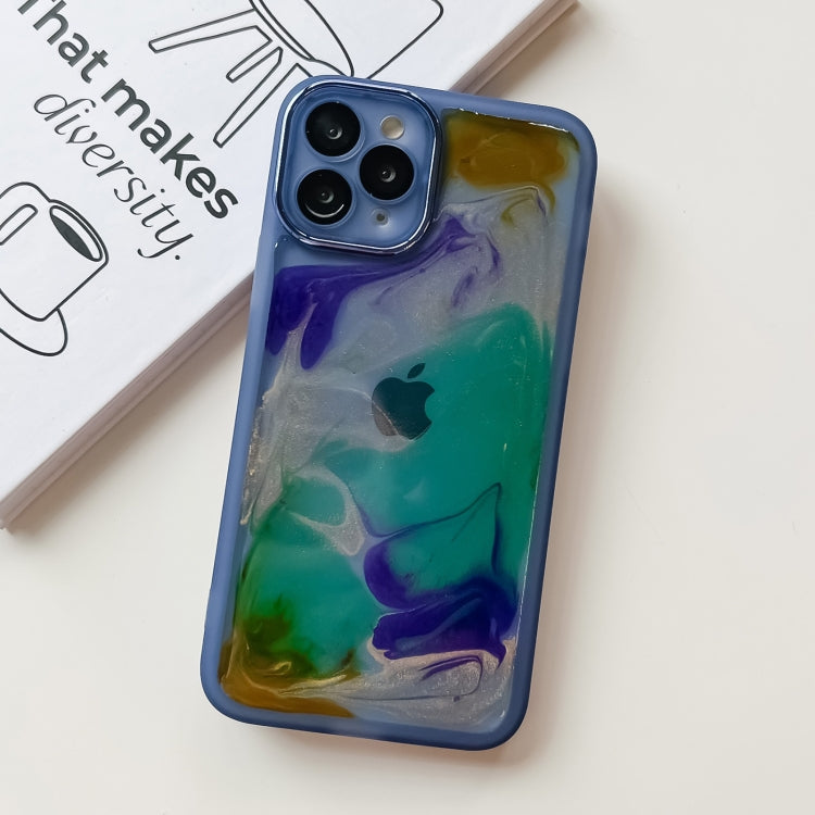For iPhone 11 Pro Oil Painting Electroplating TPU Phone Case(Blue) - iPhone 11 Pro Cases by buy2fix | Online Shopping UK | buy2fix