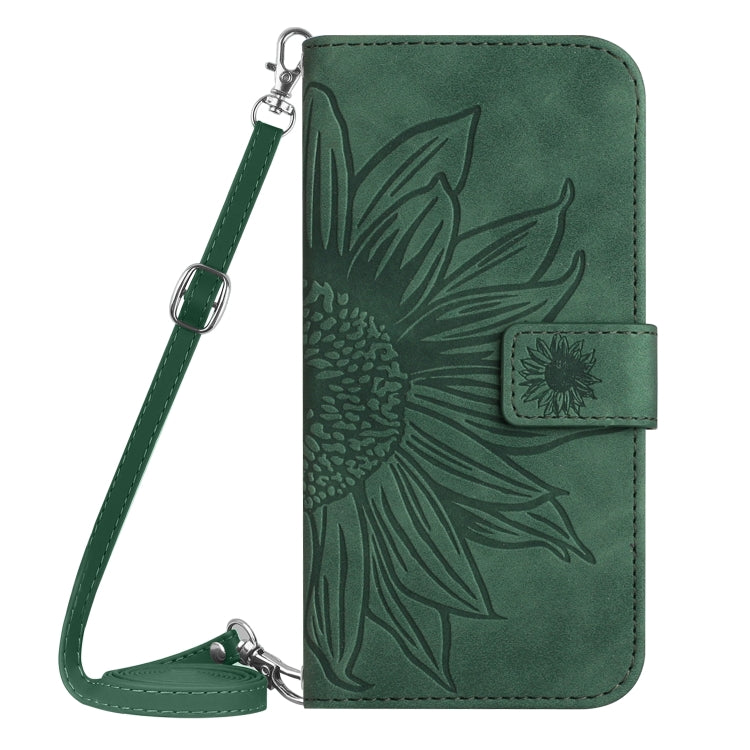 For Xiaomi Poco F5 Pro Skin Feel Sun Flower Embossed Flip Leather Phone Case with Lanyard(Green) - Xiaomi Cases by buy2fix | Online Shopping UK | buy2fix